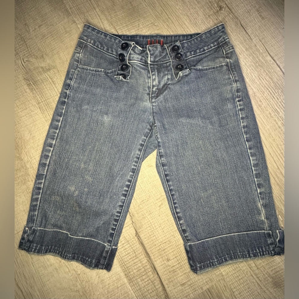 ELLE Denim Y2K Bermuda Shorts Womens Size 2  Blue Medium Wash Jeans Retro Button